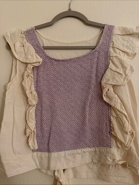 Boho Lavender Embroidered Ruffled Women's Top